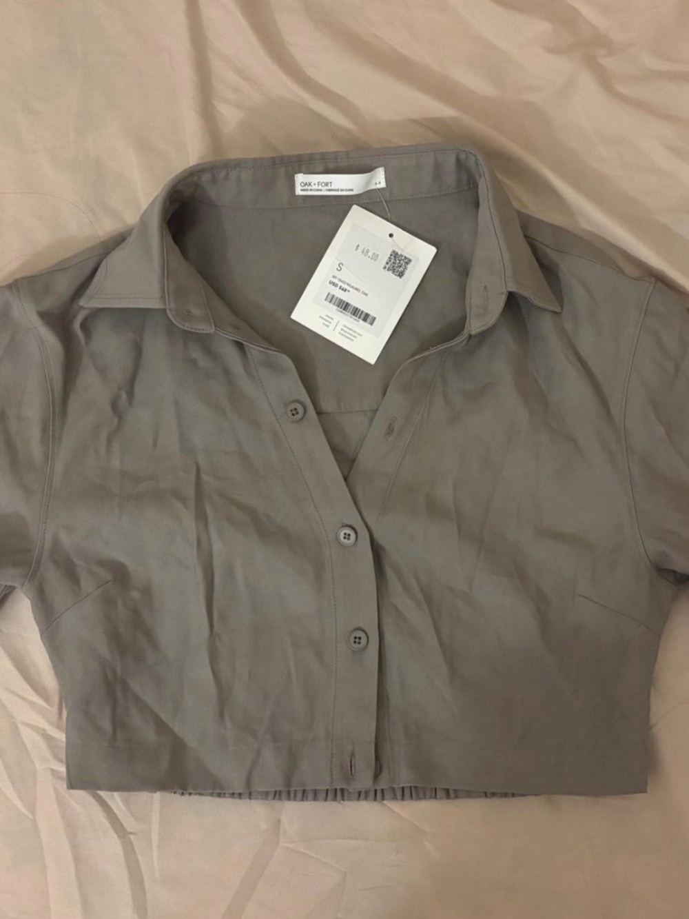 OAK + FORT Laurel Oak Cropped Button-Up Top